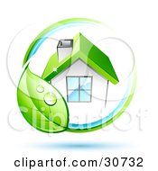 Clipart Illustration Of A Vine With A Green Leaf Circling A White House With A Chimney And Green Roof by beboy #COLLC30732-0058