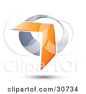 Poster, Art Print Of Orange Boomerang Or Arrow Over A Chrome Circle With A Shadow