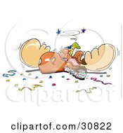 Clipart Illustration Of An Exhausted Party Moose Collapsed With A Noise Maker In Its Mouth by Spanky Art