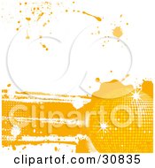 Poster, Art Print Of Disco Funky Grunge Background Of A Yellow Sparkling Disco Ball With Splatters On White