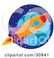 Poster, Art Print Of Space Exploration Shuttle Flying In The Starry Sky Near Planet Earth