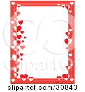 Poster, Art Print Of White Stationery Background Bordered With Red And White Hearts