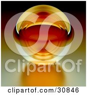 3d Rendered Orange Transparent Glass Crystal Ball Or Orb On A Reflective Surface