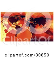 Poster, Art Print Of 3d Rendered Globe Grids And Atlas Map In Red And Orange