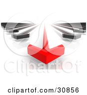 Clipart Illustration Of A 3d Rendered Race Between A Leading Red Arrow And Black Arrows
