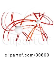 Poster, Art Print Of 3d Rendered Red Arrows Spawning From A White Orb All Pointing At Another Orb In The Distance Symbolizing Goals