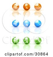 Poster, Art Print Of 3d Rendered Set Of Nine Orange Blue And Green Globe Icons