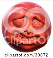 3d Rendered Red Face Character With A Stressed Or Nervous Facial Expression