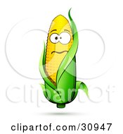 Nervous Corn On The Cob Character With A Green Husk