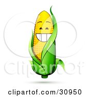 Clipart Illustration Of A Grinning Corn On The Cob Character With A Green Husk