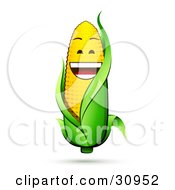 Poster, Art Print Of Laughing Corn On The Cob Character With A Green Husk