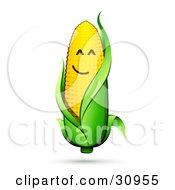 Clipart Illustration Of A Happy Corn On The Cob Character With A Green Husk