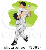 Athletic Male Baseball Pitcher Preparing To Throw The Ball