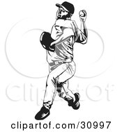Poster, Art Print Of Black And White Baseball Player Pitching A Ball