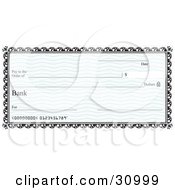 Blank Bank Cheque With Blue Waves And A Black Border