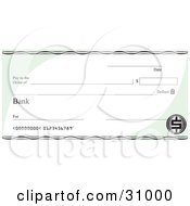 Poster, Art Print Of Blank Bank Check With Green Corners And A Dollar Symbol