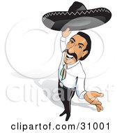 Clipart Illustration Of A Friendly Mexican Rancher Holding Up His Sombrero And Smiling by David Rey #COLLC31001-0052