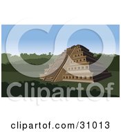 Clipart Illustration Of The Nichos Pyramid In Mexico Surrounded By Lush Greenery by David Rey