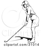 Clipart Illustration Of A Black And White Woman Preparing To Swing Her Golf Club by David Rey