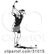 Poster, Art Print Of Black And White Woman Holding A Golf Club Back While Preparing To Swing At A Ball