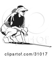 Poster, Art Print Of Black And White Woman Wearing A Visor Hat Crouching And Aiming While Golfing