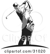 Clipart Illustration Of A Black And White Man Swinging A Club While Golfing by David Rey #COLLC31020-0052