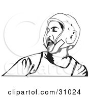 Clipart Illustration Of A Black And White Man Yelling While Wearing A Karate Or Boxing Helmet
