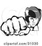 Poster, Art Print Of Tough Boxer Wearing A Helmet And Punching With Their Fist Towards The Viewer