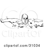 Poster, Art Print Of Man Wearing A Swim Cap And Goggles Lifting His Head And Taking A Breath While Swimming