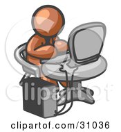 Clipart Illustration Of A Brown Man Working On A Desktop Computer On A Table