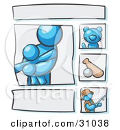 Clipart Illustration Of A Scrapbooking Kit Page With A Blue People Family Cat Baseball And Man Fishing