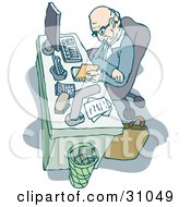 Poster, Art Print Of Senior Caucasian Man Seated At His Desk Reading His Agenda For The Day In His Office
