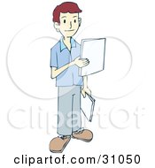 Poster, Art Print Of Young Man Delivering Paperwork To Employees In An Office