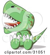 Fussy Baby T-Rex Dinosaur Sitting On The Ground And Throwing A Temper Tantrum