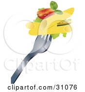 Poster, Art Print Of Pasta Tomato And Lettuce On The Tip Of A Fork