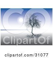 Clipart Illustration Of A Bare Silhouetted Tree Reflecting On Still Waters Against A Blue Sky Background by Eugene #COLLC31077-0054