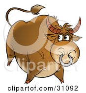 Clipart Illustration Of A Big Beefy Brown Bull With A Ring In His Nose
