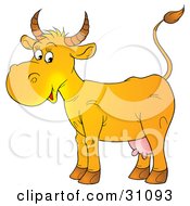 Poster, Art Print Of Happy Yellow Cow With Pink Udders