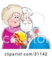 Poster, Art Print Of Happy Grandma And Grandpa Playing With Toys And Admiring Their Grandchild