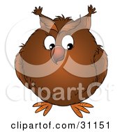 Poster, Art Print Of Big Brown Owl Perched With Its Wings In Close