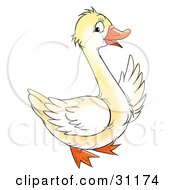 Clipart Illustration Of A Friendly White Goose Waving by Alex Bannykh