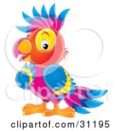Clipart Illustration Of A Smart And Colorful Purple Red Yellow And Blue Parrot by Alex Bannykh