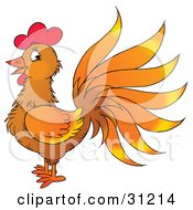 Clipart Illustration Of An Orange Rooster With Gradient Feathers Facing To The Left