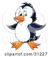 Clipart Illustration Of A Cute White And Black Penguin Holding His Wings Out