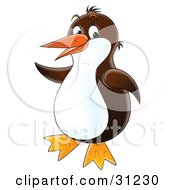 Clipart Illustration Of A Happy Brown And White Penguin Dancing by Alex Bannykh