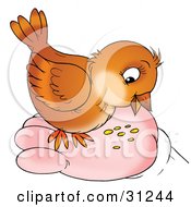 Poster, Art Print Of Cute Brown Bird Eating Seed From A Human Hand