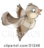 Clipart Illustration Of A Cute Brown Bird Flying On A White Background