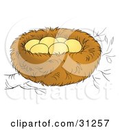 Clipart Illustration Of Six Eggs In A Warm Nest On A Tree Branch by Alex Bannykh