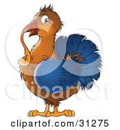 Clipart Illustration Of A Brown And Blue Turkey Bird With A Long Snood Hanging From The Beak by Alex Bannykh