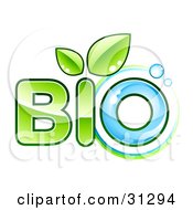 Bio Text With Green Leaves Sprouting From The Letter I And Blue Water As The Letter O